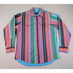 Vintage Wrangler Brushpopper Shirt Mens Large 16 35 Striped Western Button Up